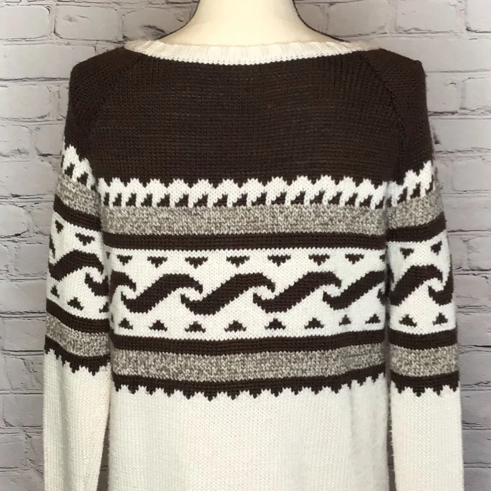 American Eagle Brown Cream Fair Isle Wool Blend Sweater Small